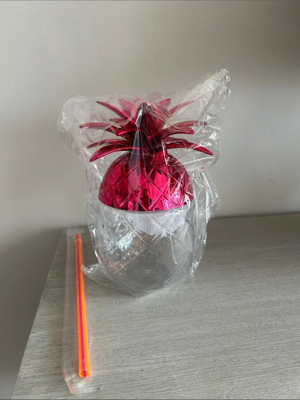 Dunkin Donuts Limited Edition Pink Pineapple Plastic Reusable Cup with Straw